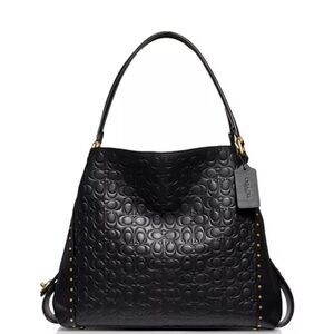 Coach Edie 31 Signature Leather & Border Rivets Shoulder Bag